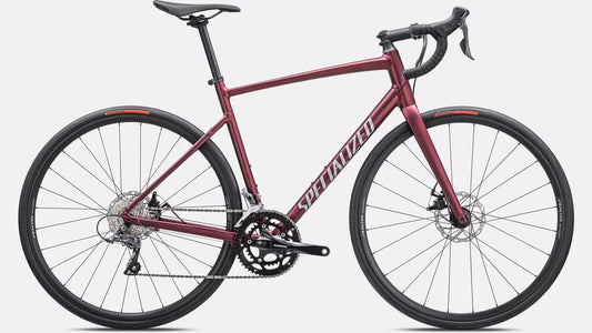 2025 Specialized allez e5 bike satin maroon / silver dust / flo red 61
