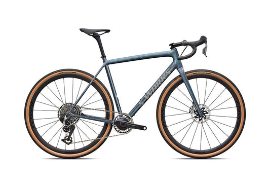 2026 Specialized Crux S-Works Bike Satin Gray Blue Fjord Metallic Desert Metallic 61