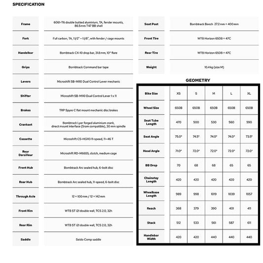 Bombtrack Audax AL Road Bicycle 650B Matte Black L