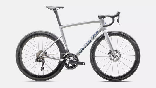 2025 Specialized tarmac sl8 pro udi2 bike gloss liquid silver / satin blue pearl over black liquid metal 49