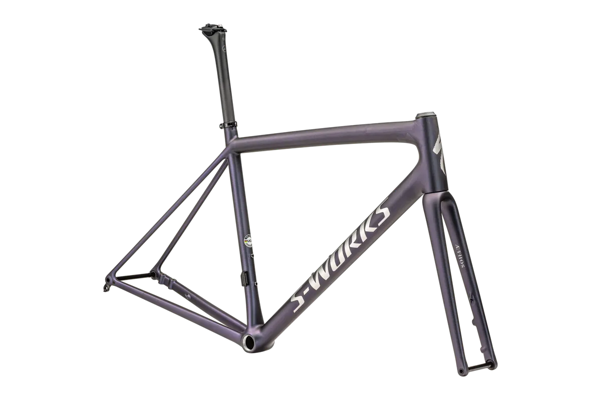 S-Works Aethos Frameset - FACT 12R Carbon - SATIN 25% VIOLET GHOST PEARL OVER CARBON / BRUSHED CHROME / 49