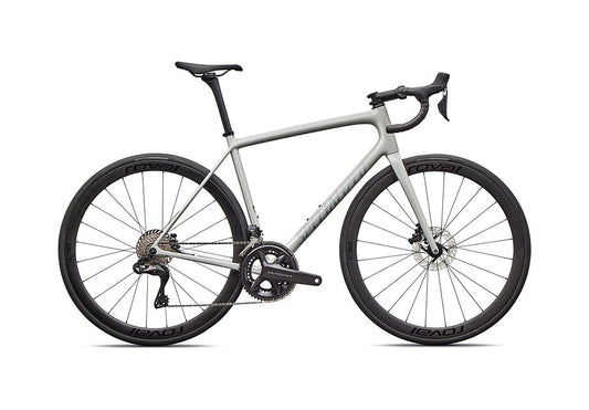 2026 Specialized Aethos Expert Di2 Bike Gloss Dolomite Metallic / Blue Pearl Over Shadow Silver 56