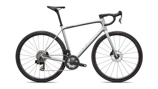 2026 Specialized Aethos Pro Axs Bike Gloss Shadow Silver / Emerald Metallic 61 [b2bsync]