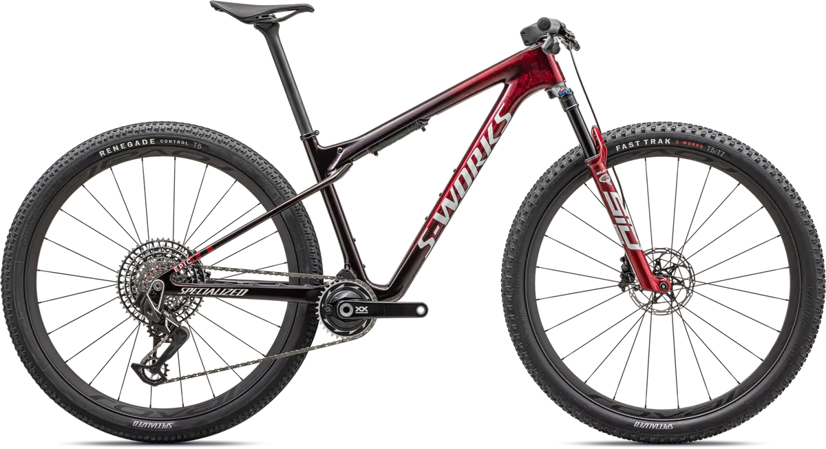 S-Works Epic World Cup – SRAM XX AXS, RockShox Ultimate - Gloss Red Tint / Flake Silver Granite / Metallic White Silver / S