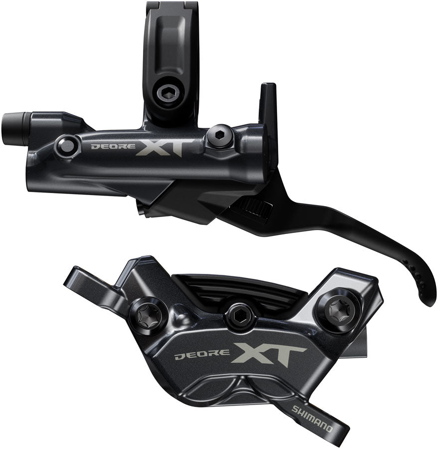 Shimano Deore XT BR-M8220 Disc Brake BL-M8200 Lever - Left/Front Post Mount 4-Piston Caliper SM-BH90-SBM Hose Fin Metal Pads BLK