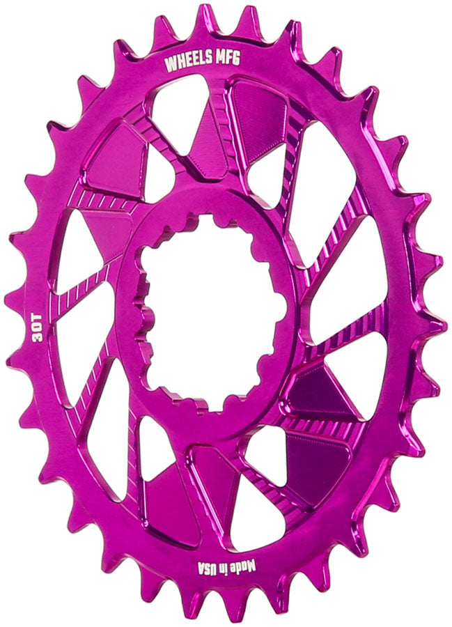 Wheels Manufacturing Direct Mount Chainring - 30t SRAM 3-Bolt Direct Mount 3mm Offset T-Type Chain Compatible Purple