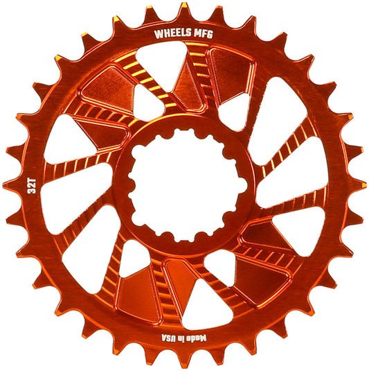 Wheels Manufacturing Direct Mount Chainring - 32t SRAM 3-Bolt Direct Mount 3mm Offset T-Type Chain Compatible Orange