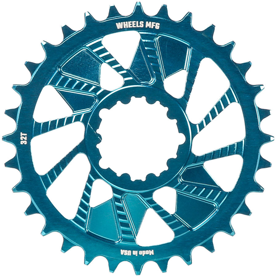 Wheels Manufacturing Direct Mount Chainring - 32t SRAM 3-Bolt Direct Mount 3mm Offset T-Type Chain Compatible Teal