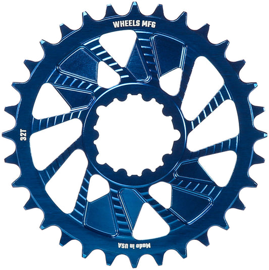 Wheels Manufacturing Direct Mount Chainring - 32t SRAM 3-Bolt Direct Mount 3mm Offset T-Type Chain Compatible Blue