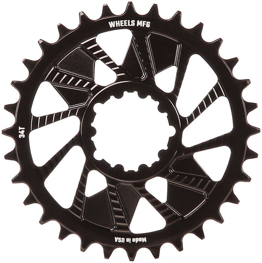 Wheels Manufacturing Direct Mount Chainring - 34t SRAM 3-Bolt Direct Mount 3mm Offset T-Type Chain Compatible BLK