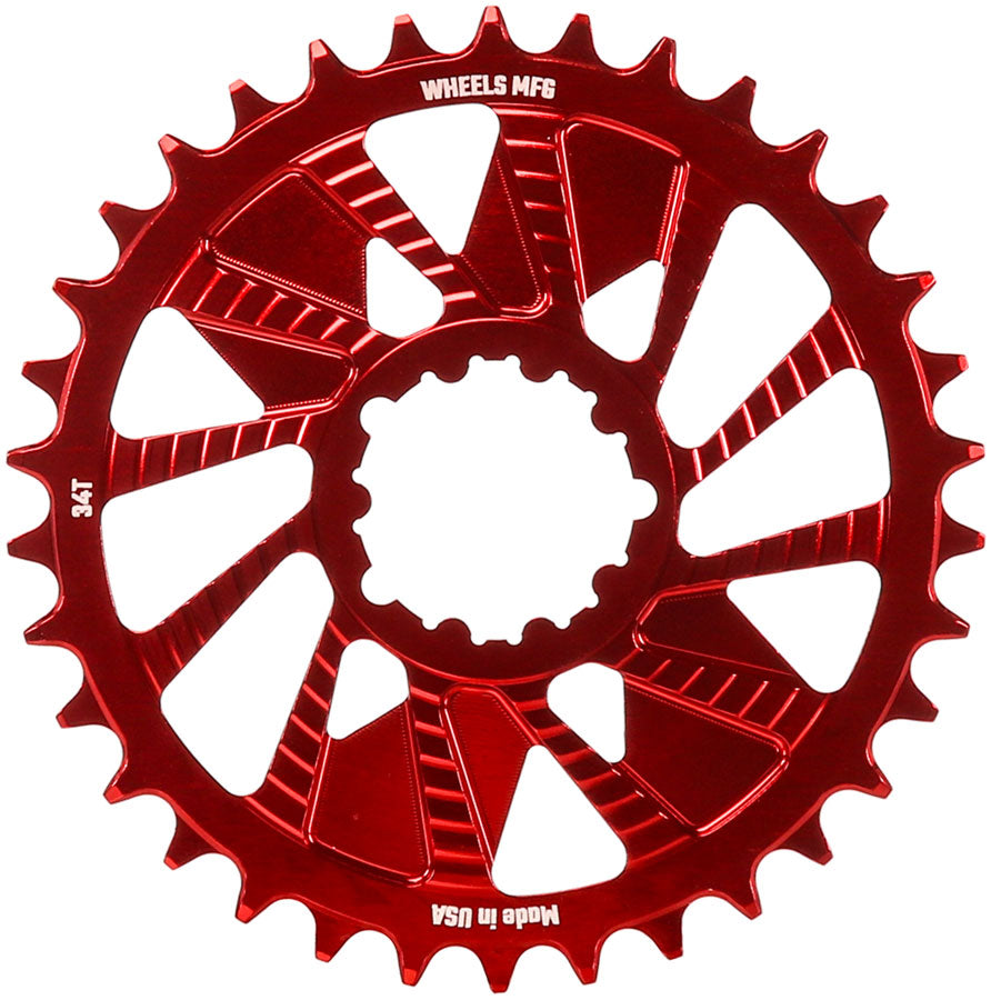 Wheels Manufacturing Direct Mount Chainring - 34t SRAM 3-Bolt Direct Mount 3mm Offset T-Type Chain Compatible Red