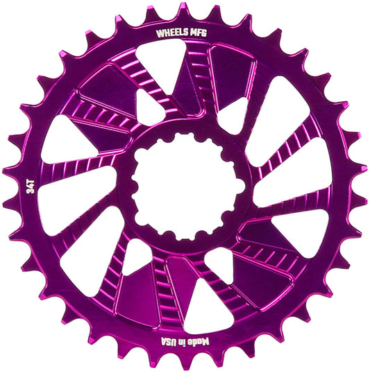 Wheels Manufacturing Direct Mount Chainring - 34t SRAM 3-Bolt Direct Mount 3mm Offset T-Type Chain Compatible Purple