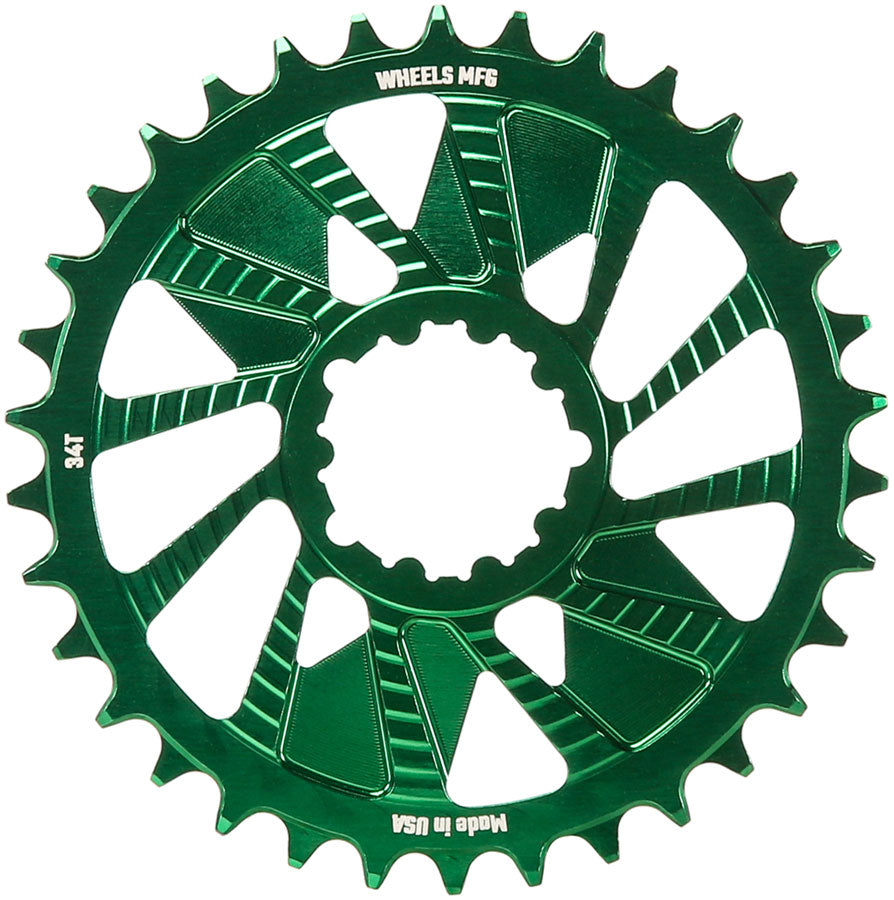 Wheels Manufacturing Direct Mount Chainring - 34t SRAM 3-Bolt Direct Mount 3mm Offset T-Type Chain Compatible Green