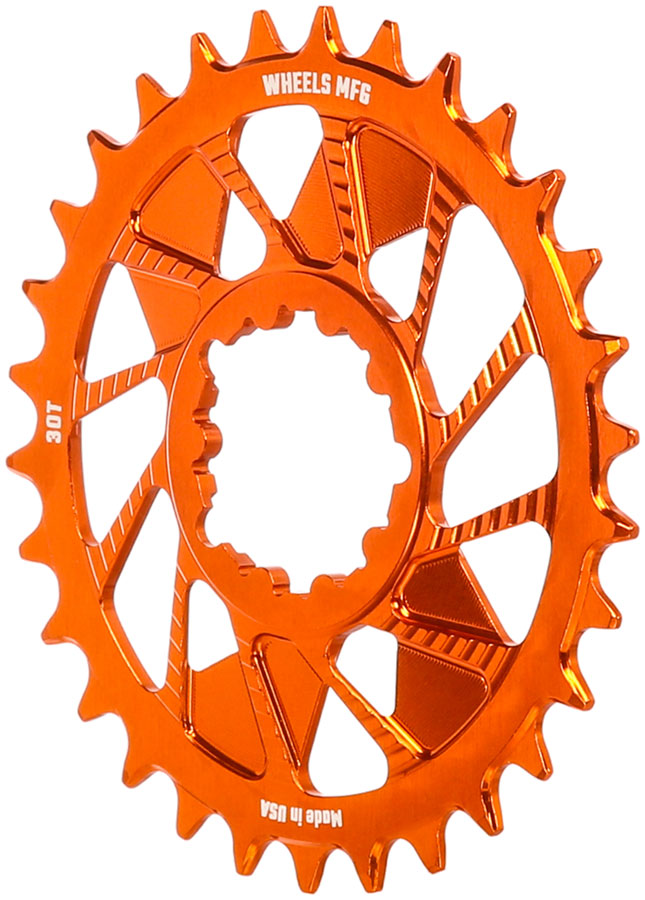 Wheels Manufacturing Direct Mount Chainring - 30t SRAM 3-Bolt Direct Mount 3mm Offset Compatible Hyperglide+ Chain Orange