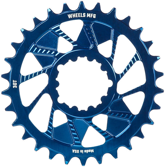 Wheels Manufacturing Direct Mount Chainring - 30t SRAM 3-Bolt Direct Mount 3mm Offset Compatible Hyperglide+ Chain Blue