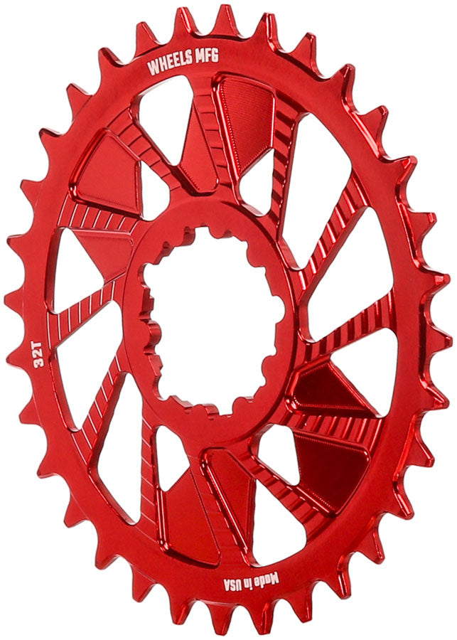 Wheels Manufacturing Direct Mount Chainring - 32t SRAM 3-Bolt Direct Mount 3mm Offset Compatible Hyperglide+ Chain Red