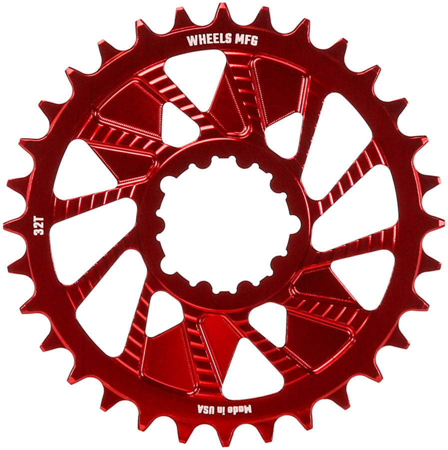 Wheels Manufacturing Direct Mount Chainring - 32t SRAM 3-Bolt Direct Mount 3mm Offset Compatible Hyperglide+ Chain Red