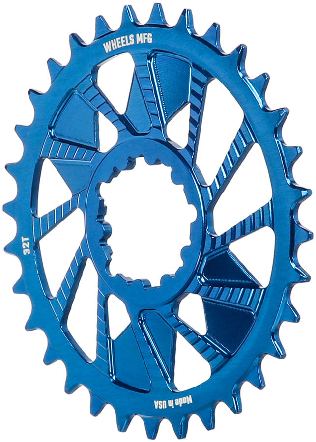 Wheels Manufacturing Direct Mount Chainring - 32t SRAM 3-Bolt Direct Mount 3mm Offset Compatible Hyperglide+ Chain Blue