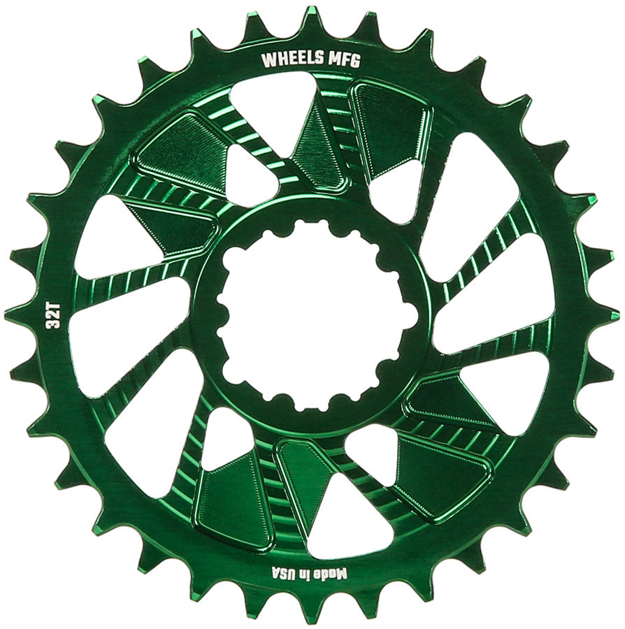 Wheels Manufacturing Direct Mount Chainring - 32t SRAM 3-Bolt Direct Mount 3mm Offset Compatible Hyperglide+ Chain Green