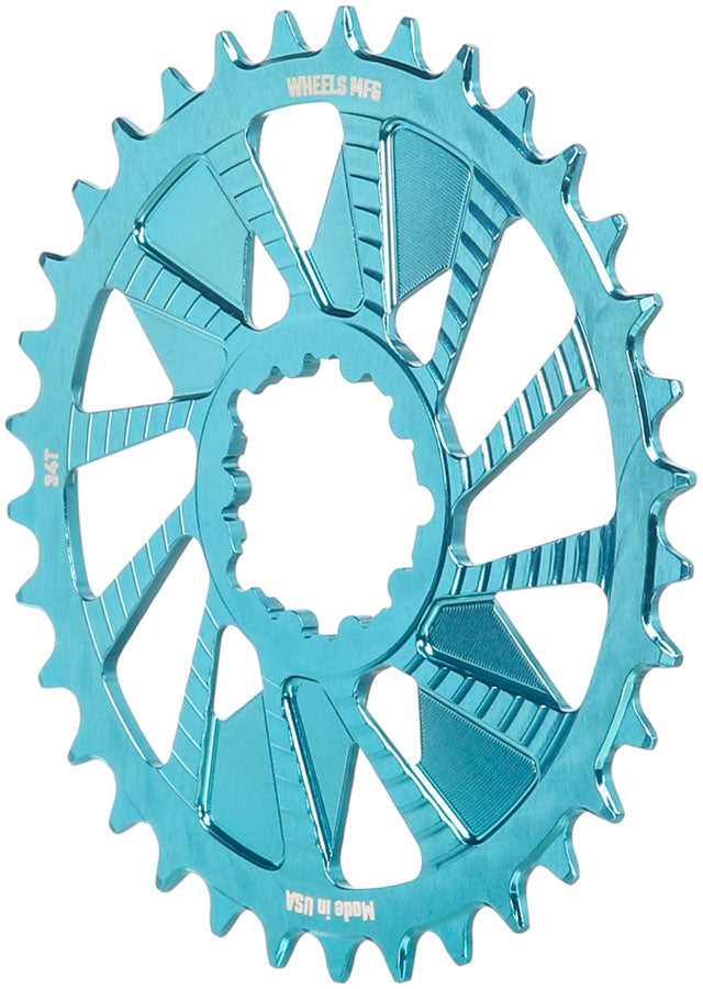 Wheels Manufacturing Direct Mount Chainring - 34t SRAM 3-Bolt Direct Mount 3mm Offset Compatible Hyperglide+ Chain Teal