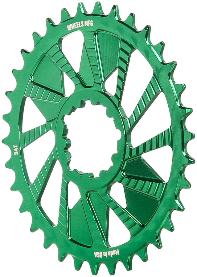 Wheels Manufacturing Direct Mount Chainring - 34t SRAM 3-Bolt Direct Mount 3mm Offset Compatible Hyperglide+ Chain Green