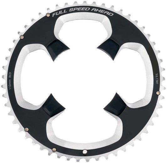 FSA PowerBox Carbon Road Chainring 1x 53T Tooth Count 110BCD Asymmetric Bolt Pattern 4-Bolt Interface – BLK