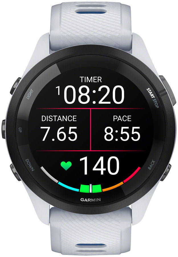 Garmin Forerunner 265 GPS Smartwatch - 46mm BLK Bezel Whitestone Case Whitestone/Tidal Blue Silicone Band