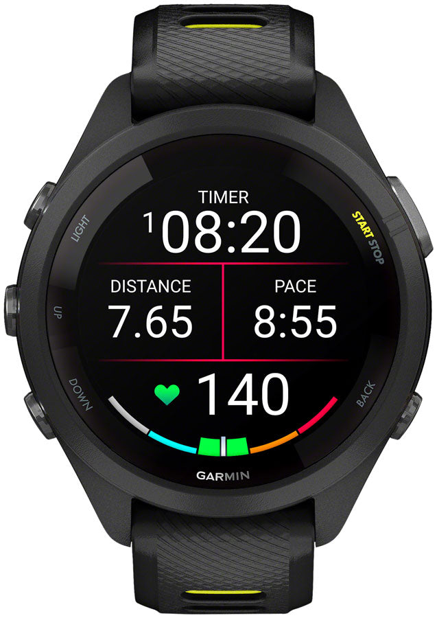 Garmin Forerunner 265S GPS Smartwatch - 42mm BLK Bezel Case BLK/Amp YLW Silicone Band