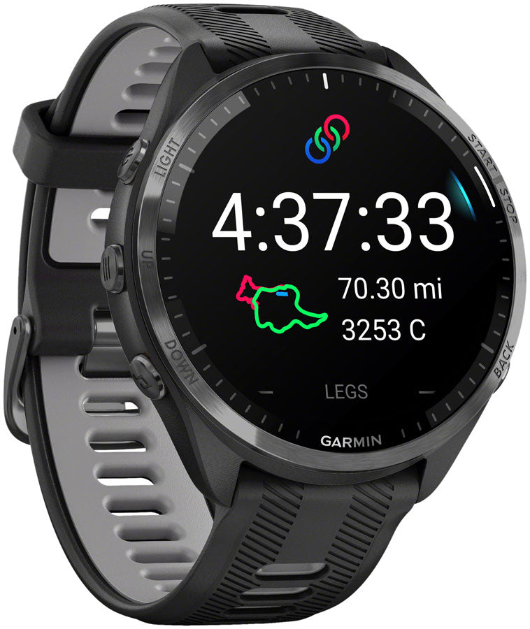 Garmin Forerunner 965 GPS Smartwatch - 47mm Carbon Gray DLC Titanium Bezel BLK Case BLK/Powder Gray Silicone Band