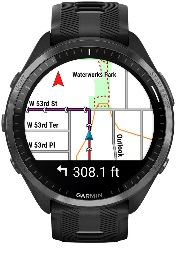 Garmin Forerunner 965 GPS Smartwatch - 47mm Carbon Gray DLC Titanium Bezel BLK Case BLK/Powder Gray Silicone Band