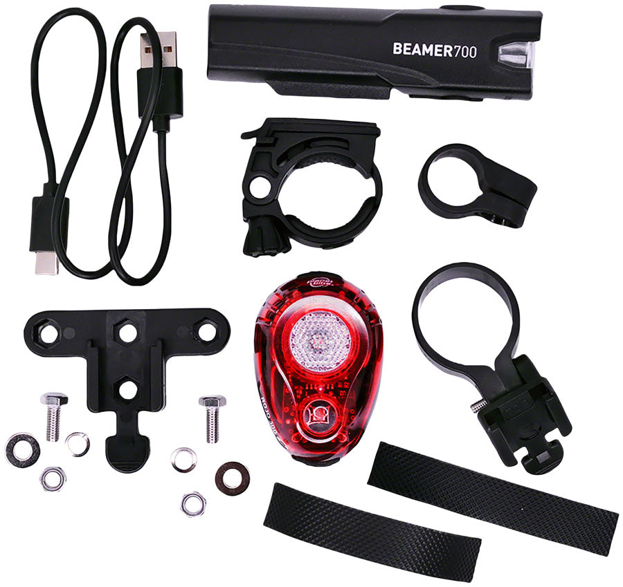 Planet Bike Beamer 700/Rojo 100 Headlight/Taillight Set - 700/100 Lumen USB Rechargable BLK