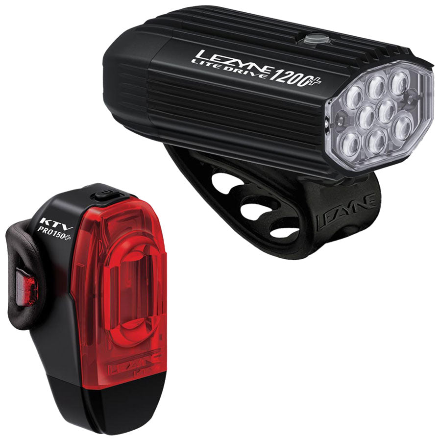 Lezyne Lite Drive 1200+/KTV Drive Pro+ Headlight/Taillight Set - Black