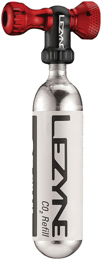 Lezyne Control Drive C0-2 Inflator Slip-fit Shcrader/Presta includes 16g cartridge Neoprene Sleeve Red