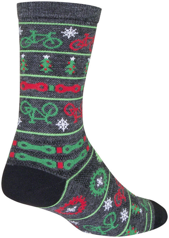 SockGuy Wool Ride Merry Crew Socks - 6" Gray/Red/Green Large/X-Large