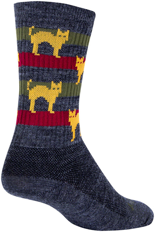 SockGuy Wool Catz Socks - 6" Gray/Yellow/Red Large/X-Large