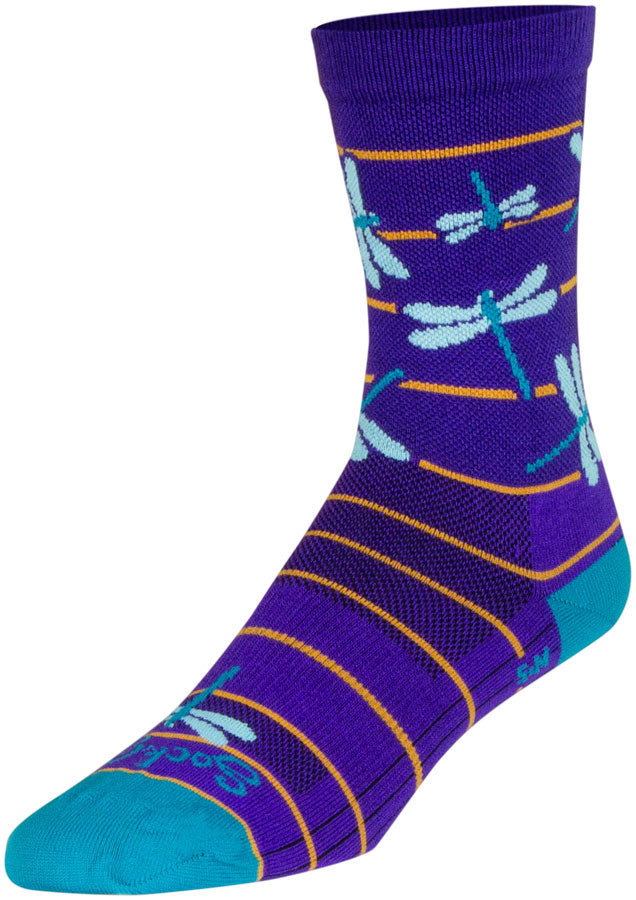 SockGuy Dragonflies Crew Socks - 6" Purple/Blue/Orange Large/X-Large