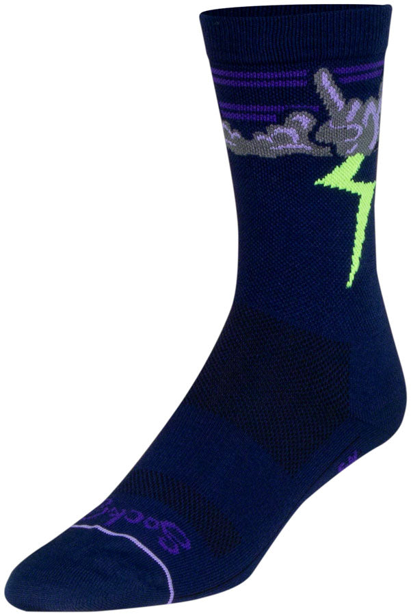 SockGuy Thunder Crew Socks - 6" Navy/Purple/Green Large/X-Large