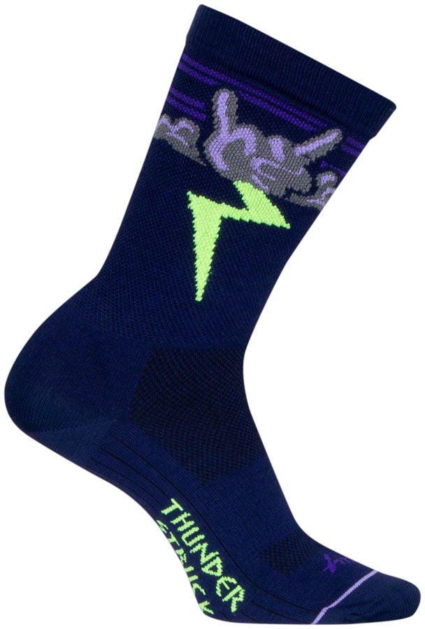 SockGuy Thunder Crew Socks - 6" Navy/Purple/Green Large/X-Large