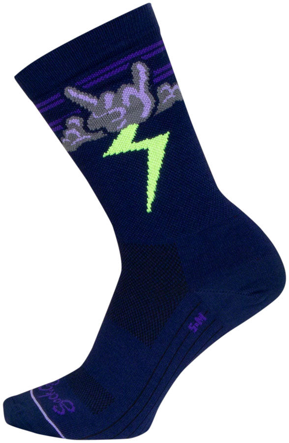 SockGuy Thunder Crew Socks - 6" Navy/Purple/Green Large/X-Large