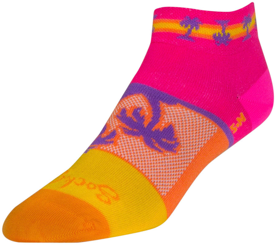 SockGuy Tropical Classic Low Socks - 1" Pink/YLW/Orange Womens Small/Medium