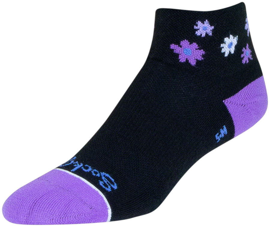 SockGuy Channel Air Daisy Classic Low Socks - 2" BLK/Purple Womens Small/Medium