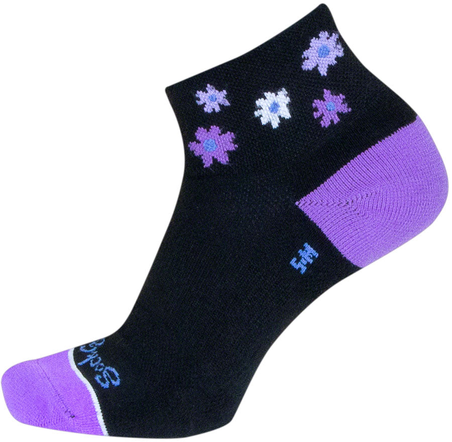 SockGuy Channel Air Daisy Classic Low Socks - 2" BLK/Purple Womens Small/Medium