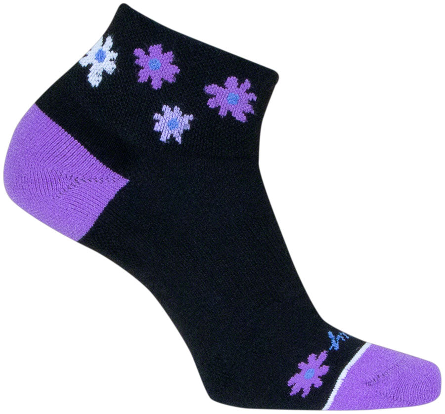 SockGuy Channel Air Daisy Classic Low Socks - 2" BLK/Purple Womens Small/Medium