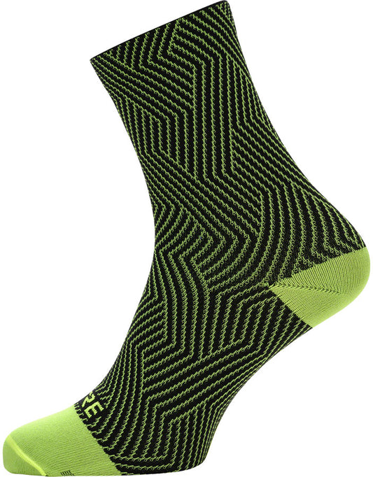 Gorewear C3 Mid Socks - 6.7" Neon Yellow/Black Mens 6-7.5