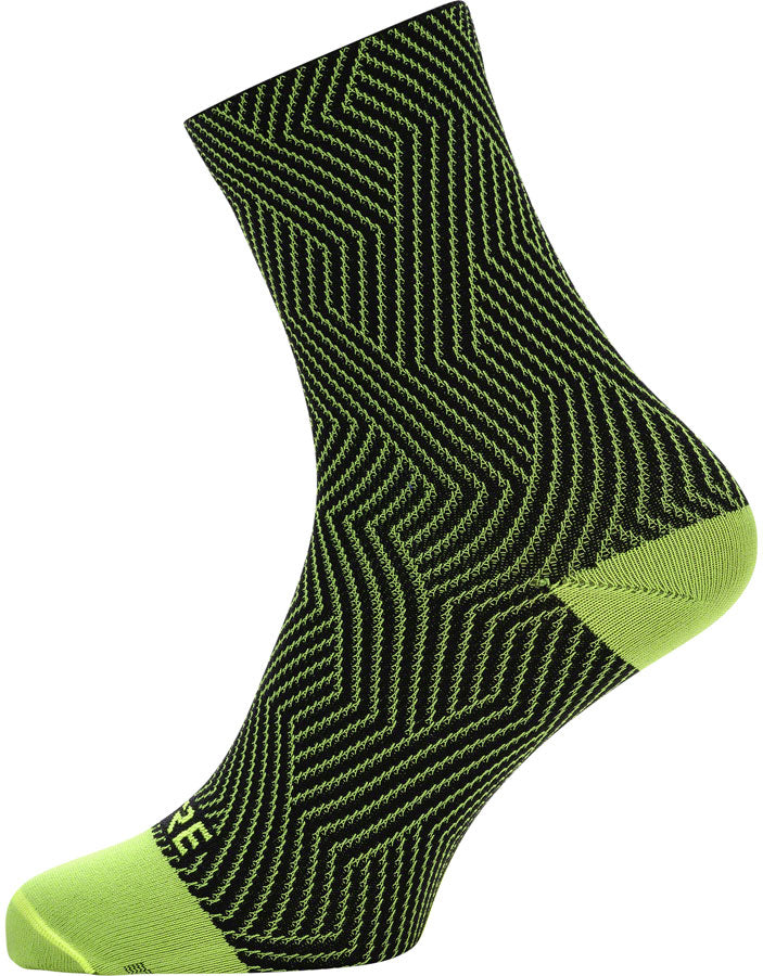 Gorewear C3 Mid Socks - 6.7" Neon Yellow/Black Mens 8-9.5