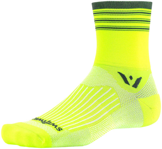 Swiftwick Aspire Four Stripe Socks - 4 inch Yellow/Gray Medium