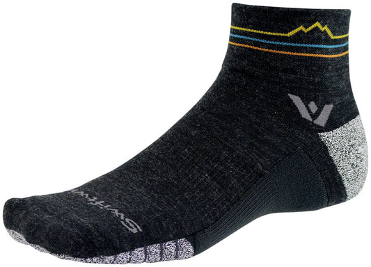 Swiftwick Flite XT Trail Quarter Crew Socks - 4" Coal Sunset Mountain X-Large