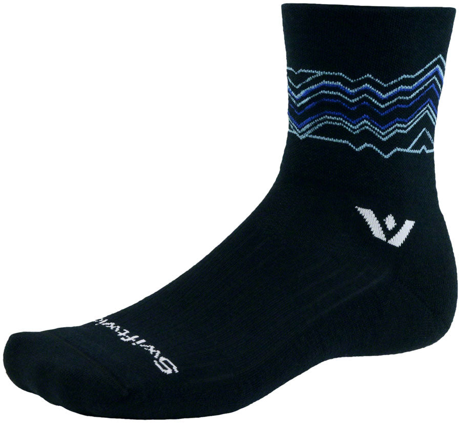Swiftwick Pursuit Quarter Crew High Socks - 4" Black/Blue Medium