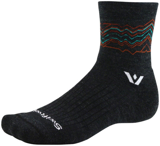 Swiftwick Pursuit Quarter Crew High Socks - 4" Coal Orange Medium