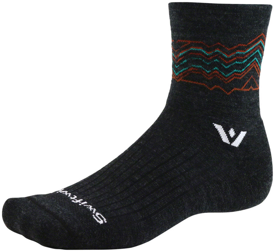 Swiftwick Pursuit Crew Socks - 6" Coal Orange Small